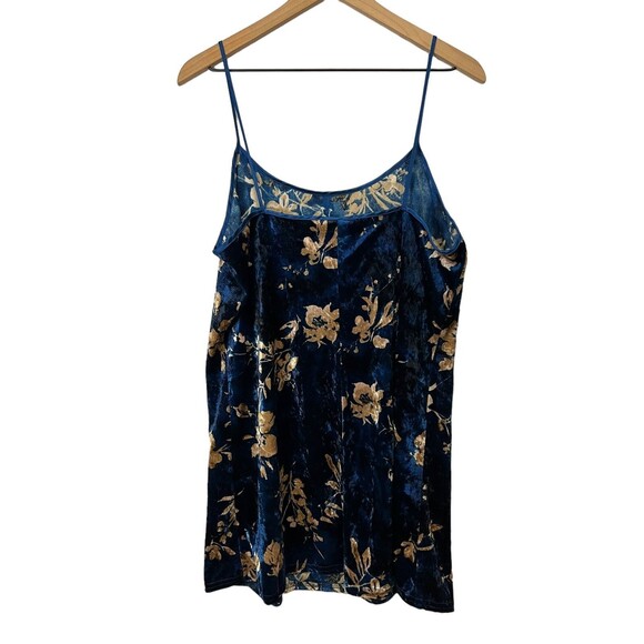 Vintage 90s Secret Treasures Women's Blue Velvet Floral Nightgown Babydoll Large - Picture 3 of 8